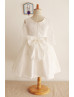 Long Sleeves Taffeta Lace Big Bow Knee Length Flower Girl Dress